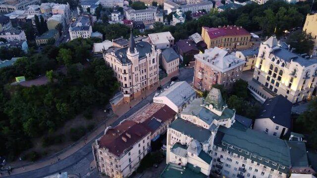 Aerial view of Andreevsky Descent, passing from the upper part of Kiev to lower