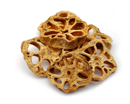 Dry Dried Roasted Lotus Root On The White Background