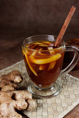 Wedang Bandrek kelapa muda is a traditional drink from West Java, Indonesia, made from ginger, brown sugar, spices and young coconuts. 