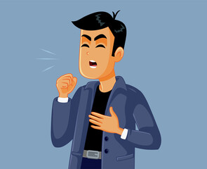 Sick Young Man Coughing Vector Cartoon Illustration