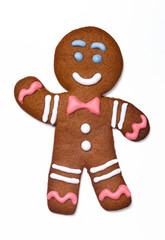 Gingerbread man on a white background. Christmas gifts and holidays
