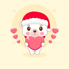 Cute polar bear holding love heart cartoon character