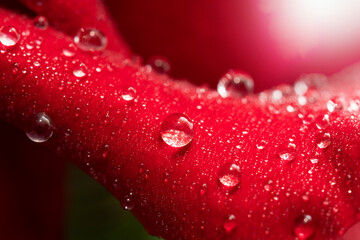 Dew Droplets on red rose in the morning. 