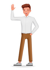 Businessman greeting and say hello character design. 3d vector illustration.