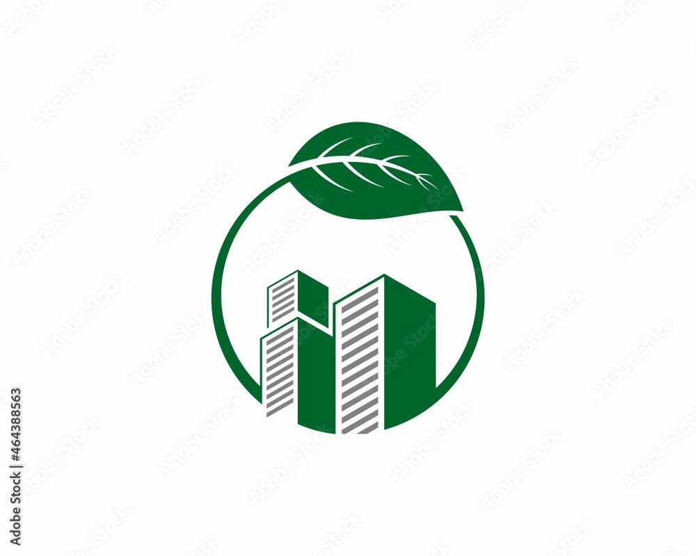 Poster City building in the nature leaf logo