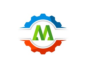 Mechanical gear with M letter initial inside