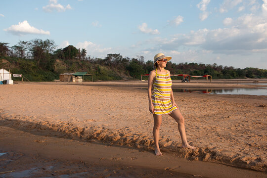 Lady at Cacau Beach on the River Tocantins, in Imperatriz, Maranhao, Brazil