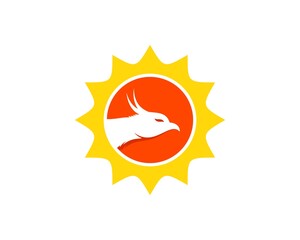 Shinning sun with head phoenix inside