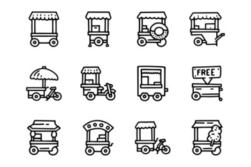 Street trade carts line vector doodle simple icon set