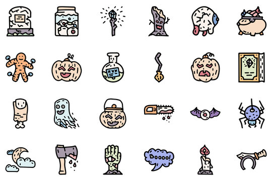 Halloween color vector doodle simple icon set