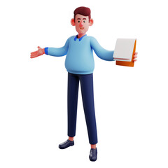 3D Workman Cartoon picture having a notebook