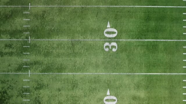 Drone angle of football field yard markers