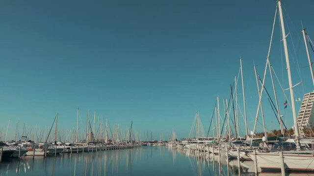 Yachts are parked on the beautiful beach on a beautiful day, Grande Mottes, France
