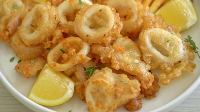 calamari - fried squid or octopus with french fries