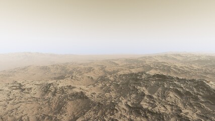 Exoplanet fantastic landscape. Beautiful views of the mountains and sky with unexplored planets. 3D illustration