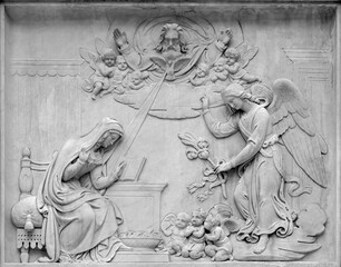Rome - The relief of Annunciation on the The Immaculate Conception column on the Piazza Espana...