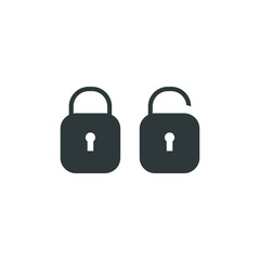 Lock and unlock icon. Simple solid style. Locker, open, closed, padlock, key, symbol, private, web, flat, password, safety, secure concept. Vector illustration isolated on white background EPS 10
