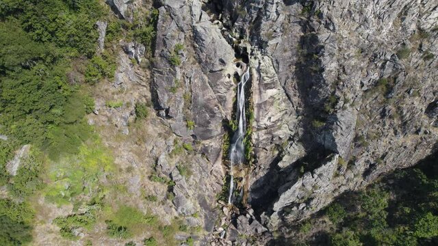 Pedestal shot of Frecha da Mizarela waterfall in Aveiro, Portugal