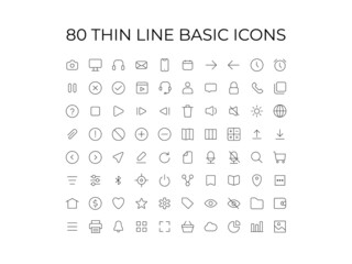 80 Thin Line Basic Icons