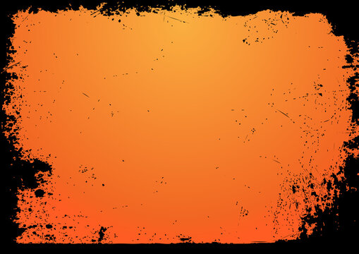 horizontal blank gradient orange Halloween background with black grunge border