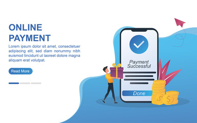 Illustration concept of online payment with a notification if the payment is successful on the screen.