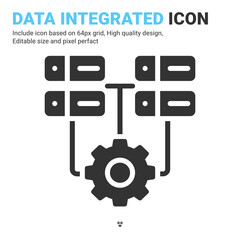 Data integrated icon vector with glyph style isolated on white background. Vector illustration database sign symbol icon concept for digital IT, logo, industry, technology, apps, web and all project