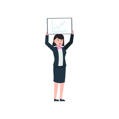 business woman present statistics character style vector illustration design