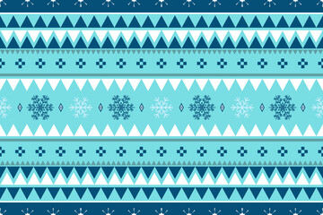 blue tone Merry Christmas vintage ethnic seamless pattern decorated with snowflakes. design for background, wallpaper, fabric, carpet, web banner, wrapping paper. embroidery style. vector.
