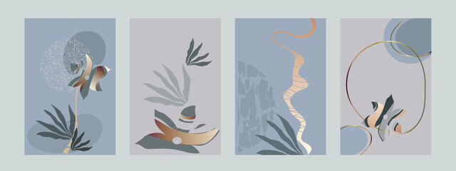  Pattern. Natural elements.flowers and leaves. Texture wall art vector set. Design with abstract shape and pattern for printing, covers. Minimalism. Vector illustration