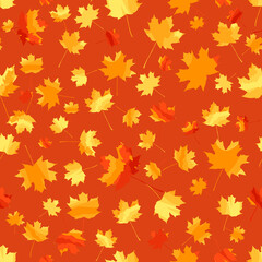 Naklejka na ściany i meble autumn repetitive background with maple leaves. vector seamless pattern. wrapping paper. design element for greeting card, banner, flyer, cover, invitation, textile. modern stylish texture