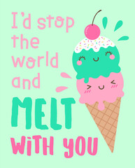 Cute ice cream cone cartoon with quotes 