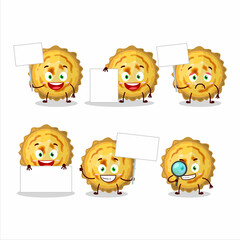 Custard tart cartoon character bring information board