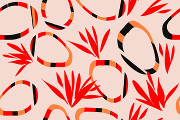 Rings. Tropical leaves. Exotic pattern. Creative seamless background. Fashion template for design, clothing, textiles
