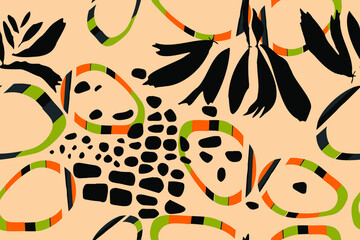 Rings. Tropical leaves. Exotic pattern. Creative seamless background. Fashion template for design, clothing, textiles