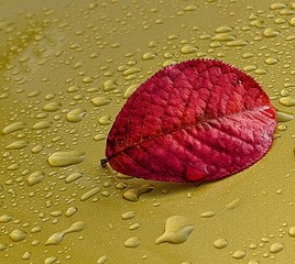 red leaf with water drops