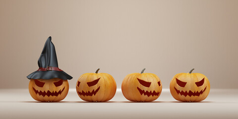 Happy halloween cartoon haunted pumpkin  background .3d rendering illustration.