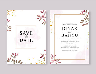 Elegant wedding invitation with watercolor leaves