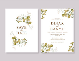 Fototapeta na wymiar Foliage watercolor wedding invitation template