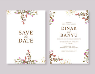 Wedding card invitation template with floral watercolor