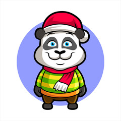 panda christmast, funny mascot vector illustration