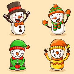 snowman set mascot christmast, funny mascot vector illustration
