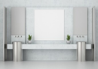 Fototapeta na wymiar 3D Modern interior of bathroom with mockup poster frame