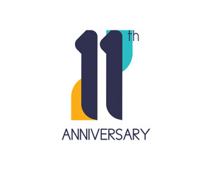 11th anniversary geometric logo. Overlap shapes for birthday design. Minimalist eleven year celebration