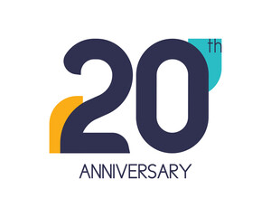 20th anniversary geometric logo. Overlap shapes for birthday design. Minimalist twenty year celebration