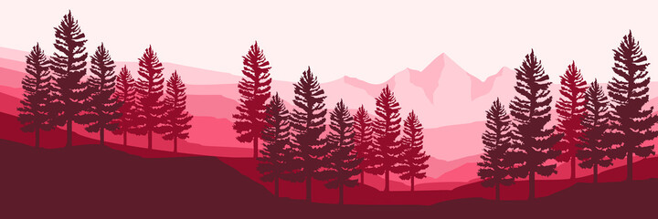 Naklejka premium pink mountain landscape illustration vector for banner background, web background, apps background, tourism design template and adventure backdrop