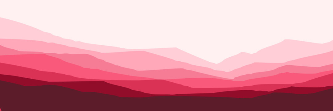 pink mountain landscape illustration vector for banner background, web background, apps background, tourism design template and adventure backdrop