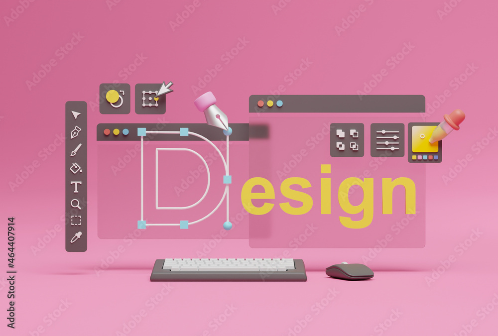 Fototapete graphic designer creative creator design logo artwork curve pen tool illustration equipment icons di