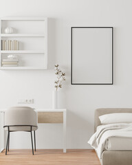 Obraz na płótnie Canvas 3D Modern interior of bedroom with mockup photo frame
