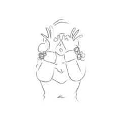 指でつくった輪の中から視線を覗かせるサンタのコスプレをした女性のベクターイラスト