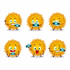 Photographer profession emoticon with egg tart cartoon character